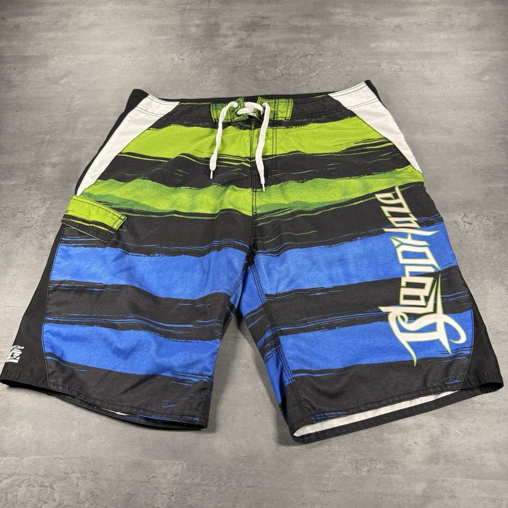 Southpole Bathing Suit Swim Trunk 36 Black Blue Green Surf Skate Y2K Board Short